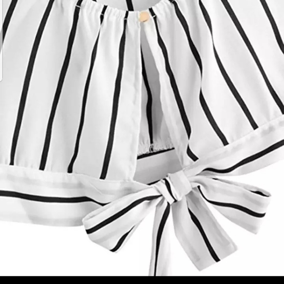 Crop Top Cami Striped Off White Adjustable Straps - Picture 2 of 8